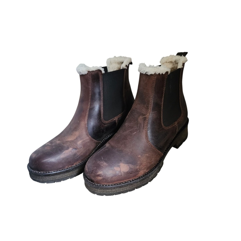Alpine Design Chelsea Boots Women Size 8 Brown Leather Faux Fur Lined